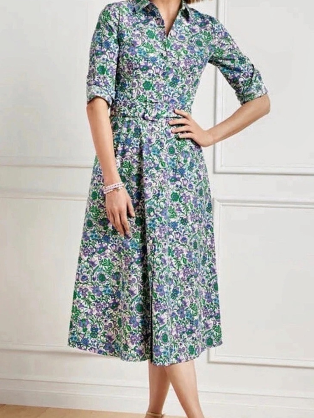 Talbots Belted Fit and Flare Shirtdress -Spring Fleur